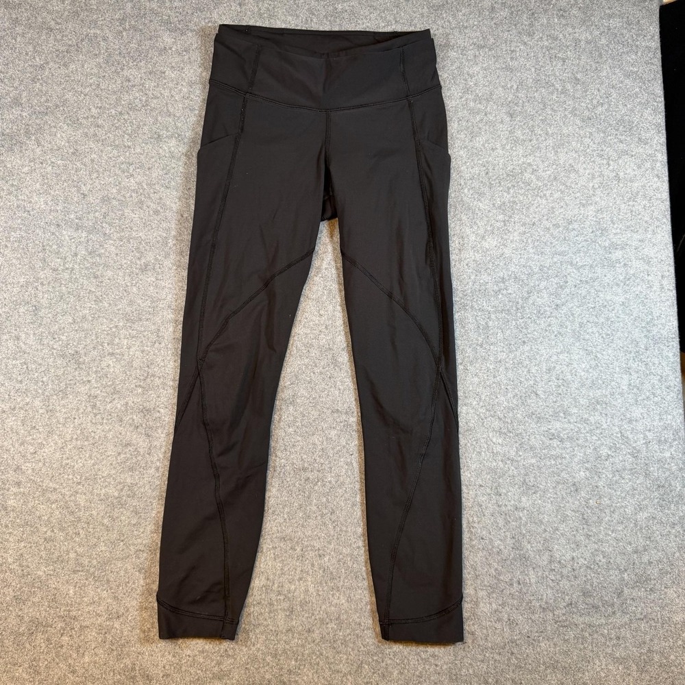 Lululemon Pants Womens 4 Black Ankle Yoga Leggings Mesh Panel Running Athletic